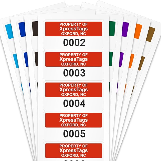 XpressTags 1" x 2" Sequential Number Custom Labels, Fixed Inventory Asset Tags by XpressTags