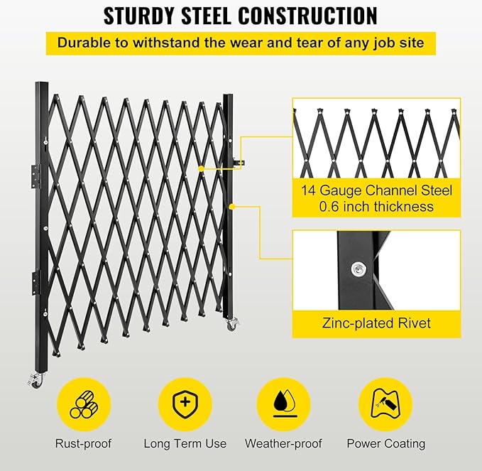 VEVOR Single Folding Security Gate, 51.57" H x 74" W, Steel Accordion Door - Image 4