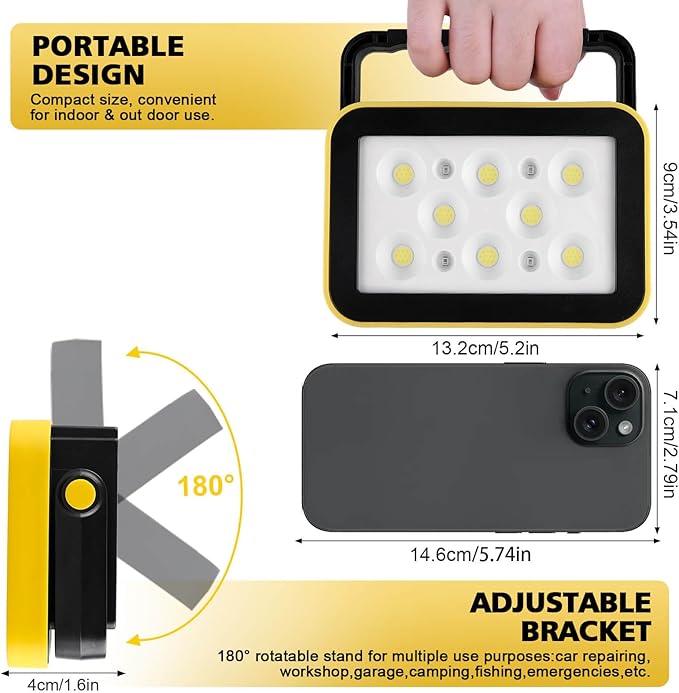 Rechargeable Flood Light with Tripod Hole, Portable COB Work Light Battery - Image 3
