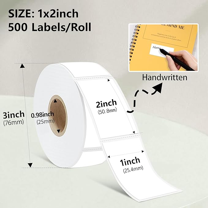 1X2 inch Label Stickers Roll for Thermal Printer 500PCS White Colored Removable - Image 3