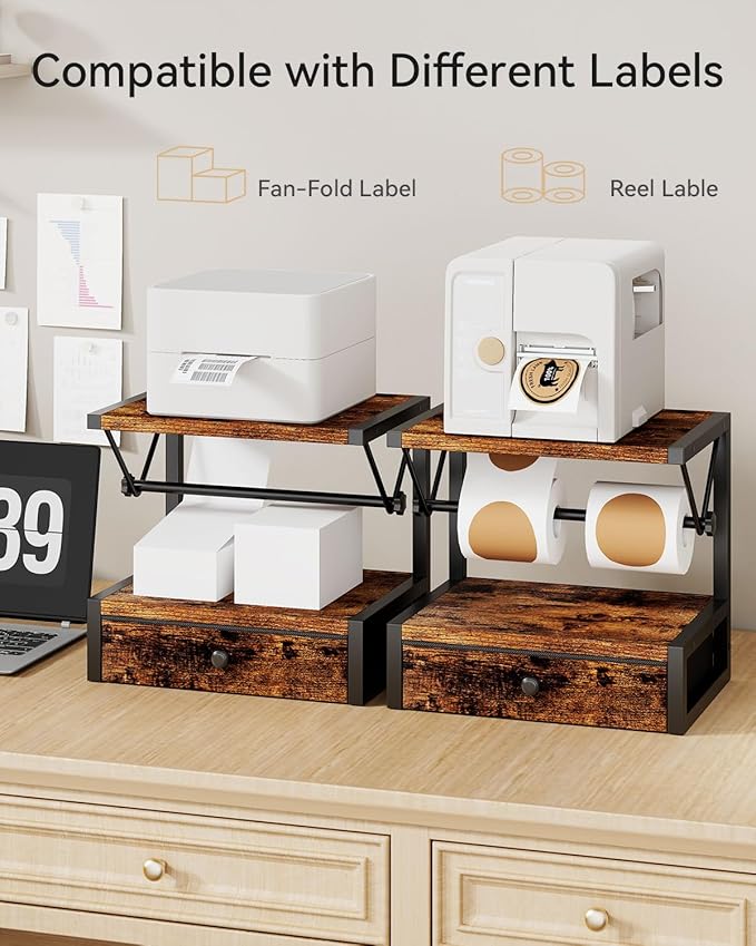 IBUYKE Label Holder for Rolls and Fan-Fold Labels, Wooden Thermal Shipping - Image 5