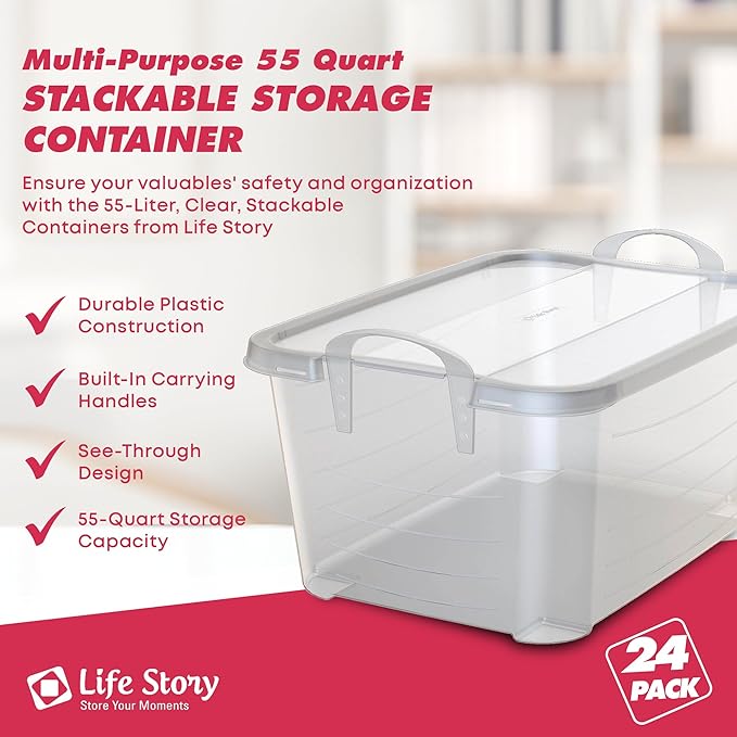 Life Story 24 Pack Light Duty Stackable Storage Bin, 55 Quart Home Organizer - Image 2