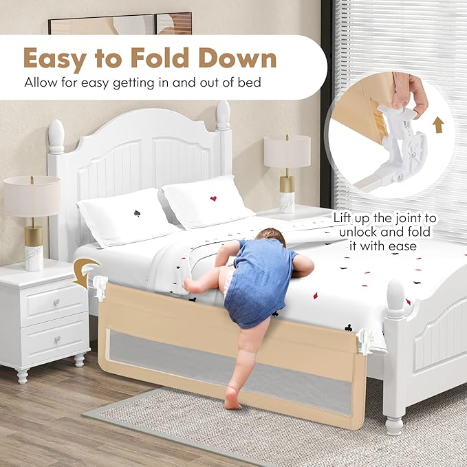 BABY JOY Bed Rails for Toddlers, Upgraded Swing Down Bed Guard w/Safety Strap - Image 2