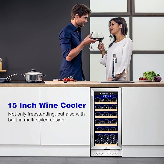 Tylza 15 Inch Wine Cooler Under Counter, 30 Bottles Built-in Wine Fridge - Image 2