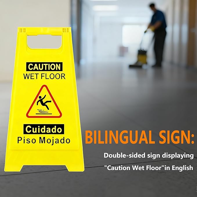 10 Pack Caution Wet Floor Sign, Bright Yellow, Double-Sided A-Frame Safety - Image 6