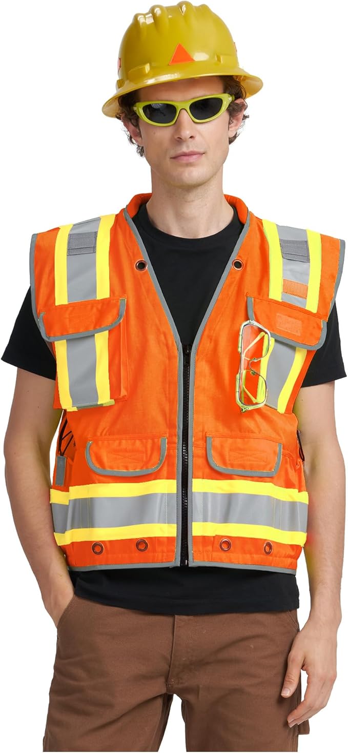 AYKRM Heavy Woven cotton High Vis Reflective work construction safety vest - Image 3