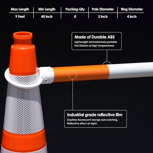 8 Pack Min 4' Feet to Max 7' Feet Retractable Traffic Cone Bars, Expandable - Image 3