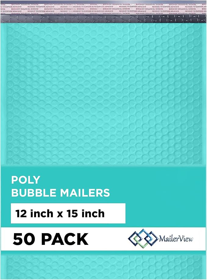 Teal Large Poly Bubble Mailers 12x15 inch | Self Seal Padded Envelopes by MAILERVIEW