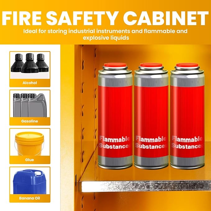 90 Gallon Yellow Flammable Storage Cabinet, Fireproof Steel Chemical Storage - Image 6