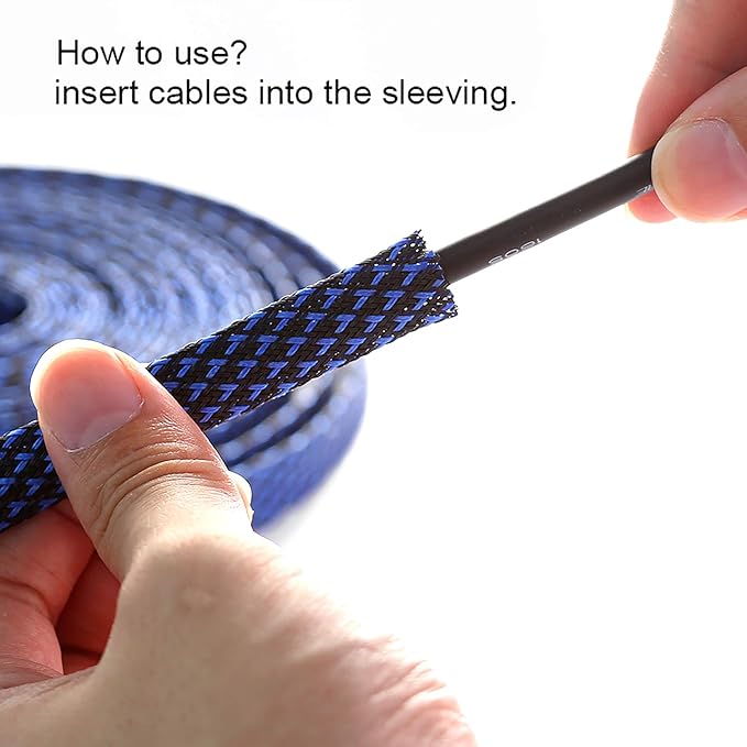 100ft - 1/4 inch PET Expandable Braided Sleeving – BlackBlue – Alex Tech - Image 6