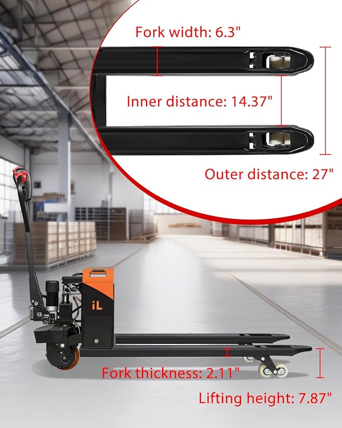 Electric Pallet Jack Truck 4400lbs Capacity - 48V 1000W 20Ah Powered Pallet - Image 4