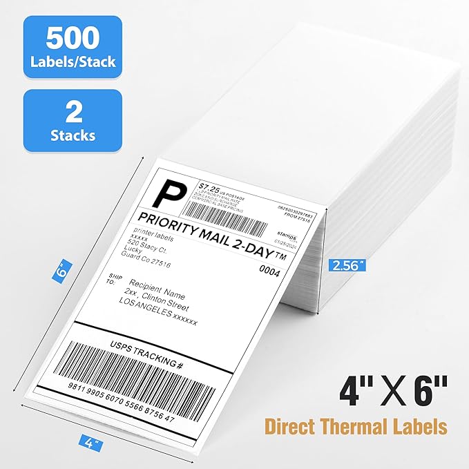 Fanfold 4" x 6" Direct Thermal Labels 1000 Thermal Printer Paper 2 Stacks - Image 2