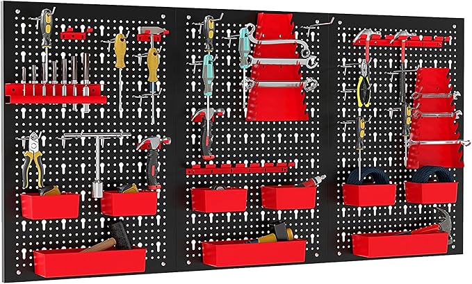 Goplus Pegboard Wall Organizer, 9-Bin Parts Rack Organizer w/Hammer Racks by Goplus