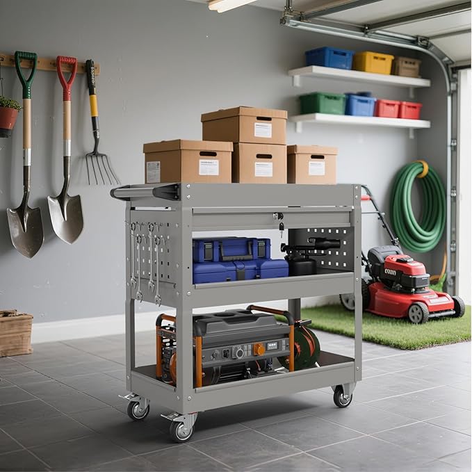3 Tier Rolling Tool Cart on Wheels, 450 LBS Capacity Tool Cart - Image 2