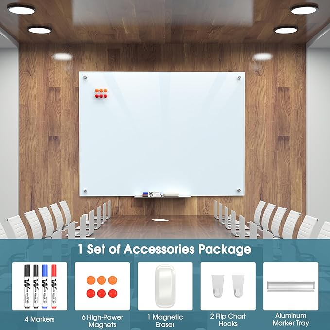 MaxGear Glass Whiteboard 48x36 Inches Wall Mounted, Magnetic White Board - Image 4