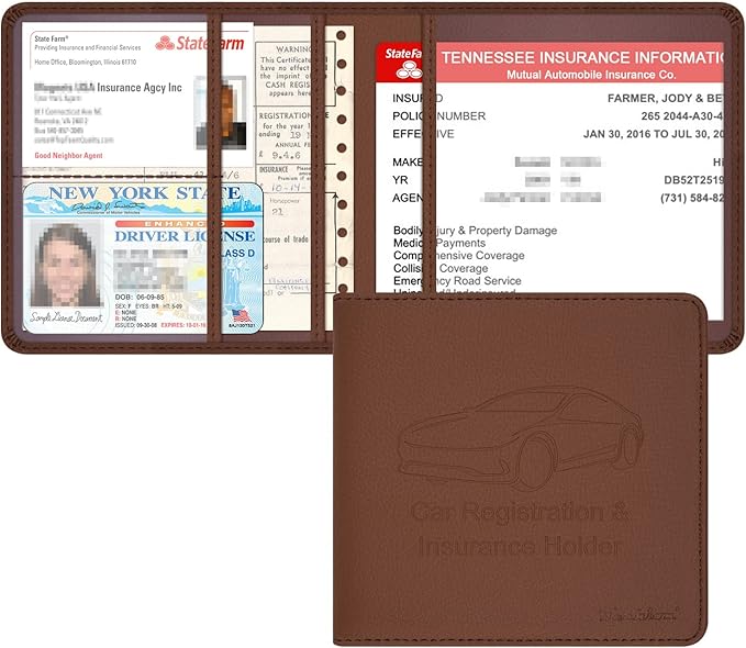 Car Insurance and Registration Holder, 5.5 x 5 Inch PU Leather Vehicle Glove by Techion