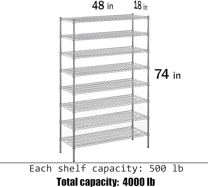 18" Deep x 48" Wide x 74" Height Wire Shelving Kit | 8-Tier | NSF Commercial - Image 3