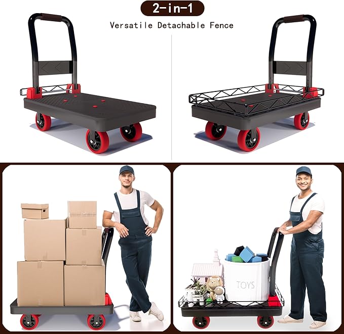 2IN1 Heavy Duty Platform Trucks Flatbed Carts, Push Cart Dolly 1760lbs Capacity - Image 2