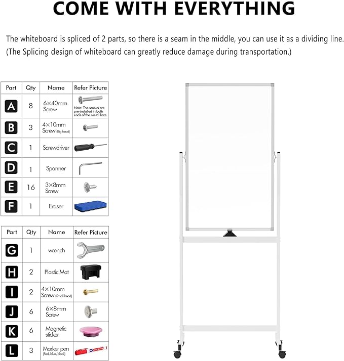 Rolling Whiteboard on Wheels, Portable Standing Dry Erase Board Easel - Image 5