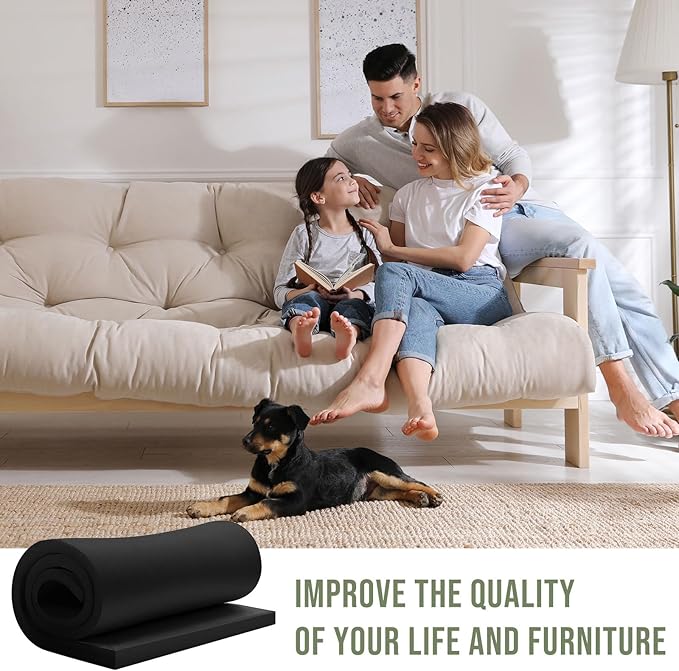 Frienda 2 Pcs Upholstery Foam 1" x 24" x 72" High Density Cushion Black - Image 6