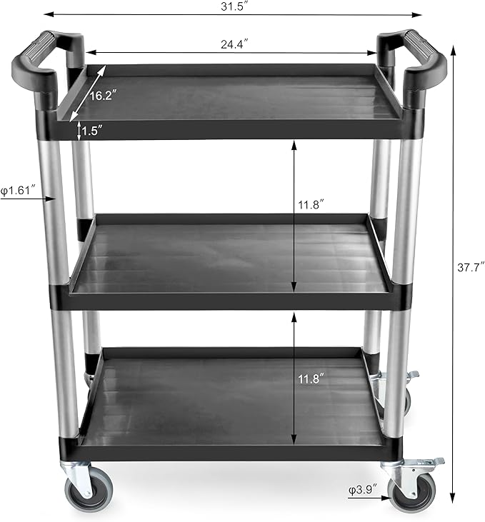 New Star Foodservice 54538 250-Pound Plastic 3-Tier Utility Bus Cart - Image 2