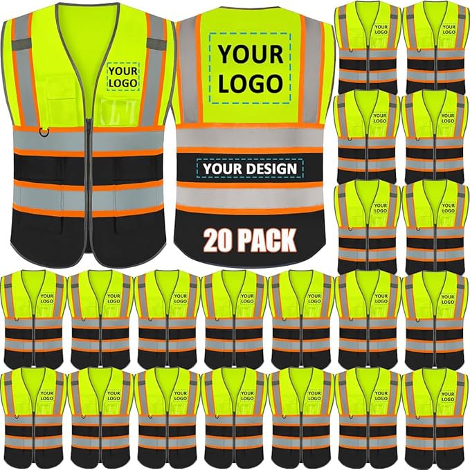 BeautyWill Custom Logo 10/20 Pack Safety Vest Class2 High Visibility Vest by BeautyWill
