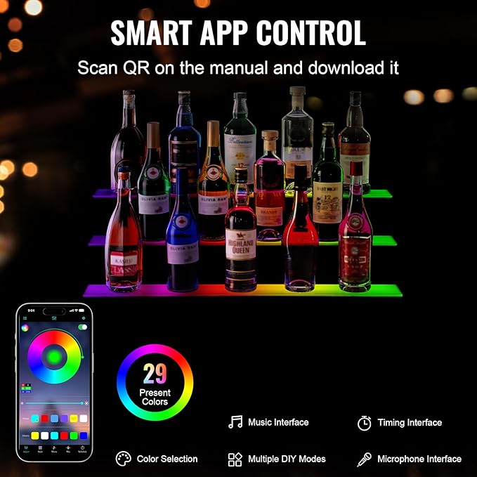 VEVOR LED Lighted Liquor Bottle Display, 3 Tiers 30 Inches, Supports USB - Image 3