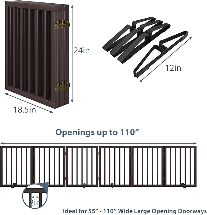 Dog Gates for The House Doorways Extra Wide 110 Inches Wood Freestanding Pet - Image 2