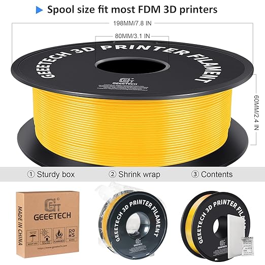 Geeetech Yellow PLA Filament 1.75mm, 3D Printer Filament Dimensional Accuracy - Image 6