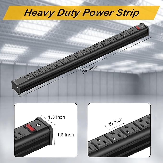 16 Outlets Long Power Strip Metal Wall Mount Power Strip 10 FT Heavy Duty - Image 7