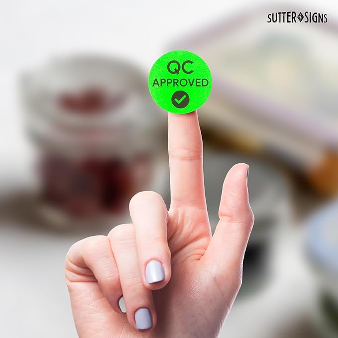 1000 Quality Control Approval Stickers, 1 Inch | Fluorescent Green QC Tester - Image 3