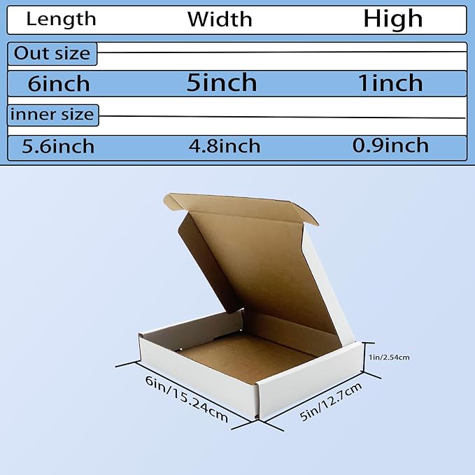 6x5x1 inch White Shipping Boxes 50 Pack, Small Corrugated Cardboard Mailer - Image 2
