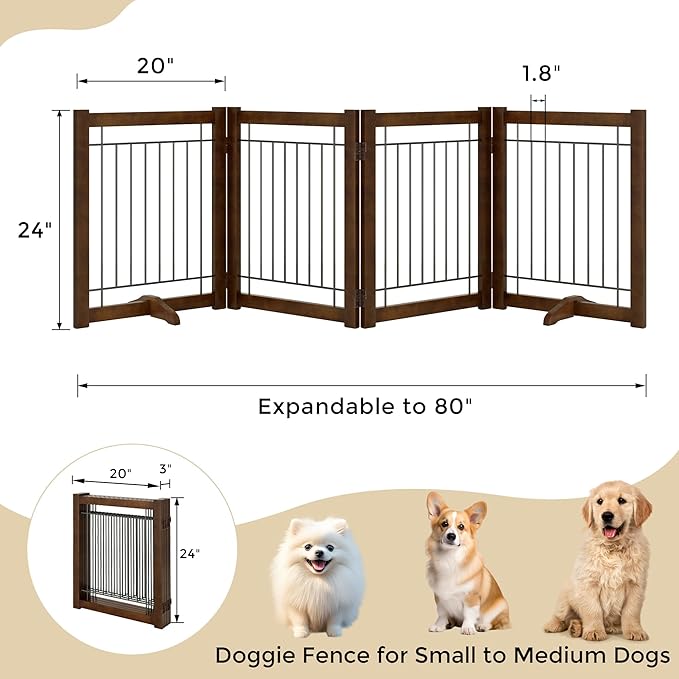 Wire Dog Gate Solid Wood Frame, Anti-Chewing, Indoor Freestanding Pet Gate - Image 2