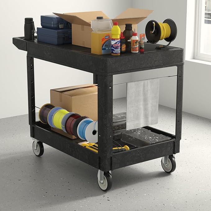 Heavy Duty Utility Rolling Tool Cart, 1000 lbs Capacity Flat Top Plastic - Image 2