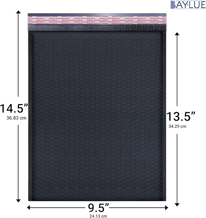 Black 9.5x14.5 Inch Poly Bubble Mailers #4 | Self Seal Large Padded Envelopes | - Image 2