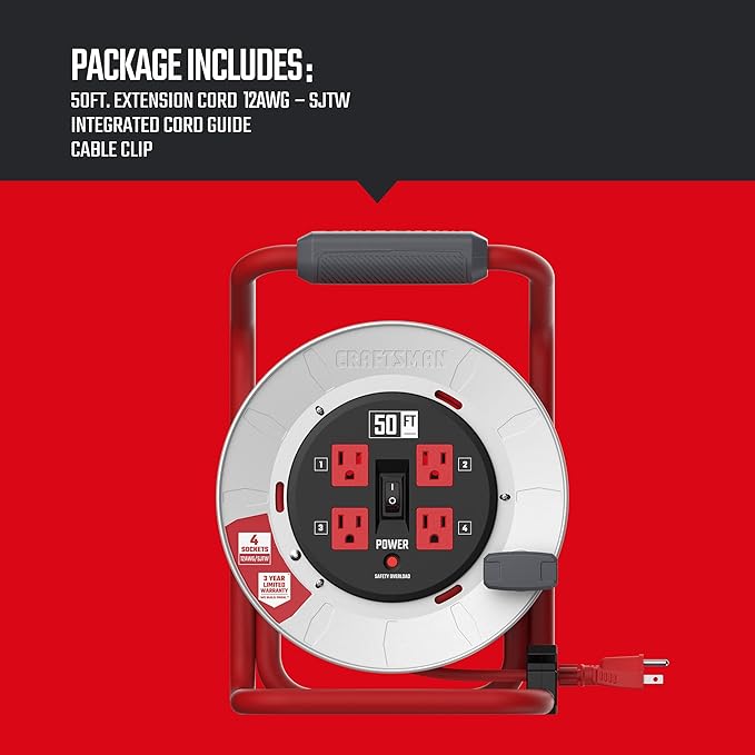 CRAFTSMAN 50 Ft. Contractor Edition Retractable Extension Cord Reel - Image 3