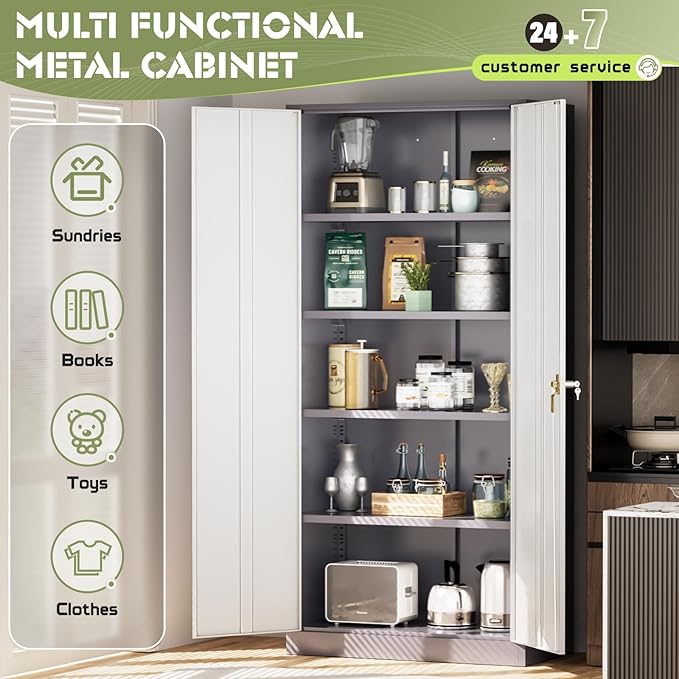 Crownland 72" Lockable Metal Storage Cabinet, Garage Storage Cabinets, High - Image 6