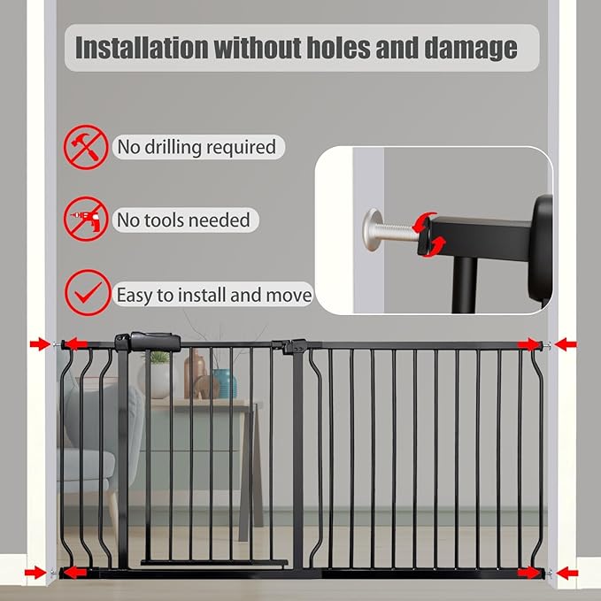 Heavy Duty Baby & Dog Safety Gate 86-104.7 Inch, Pressure Mounted No Drilling - Image 5