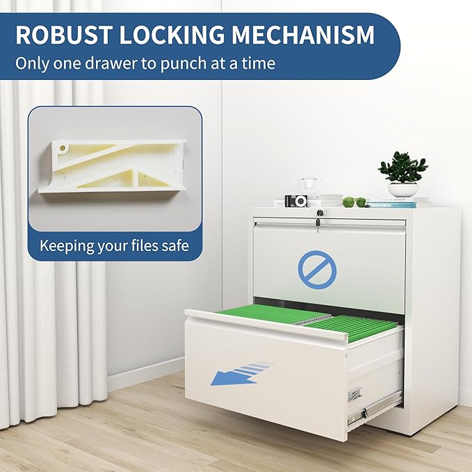 2 Drawer File Cabinet with Lock, Heavy Duty Steel Horizontal Locking Storage - Image 4