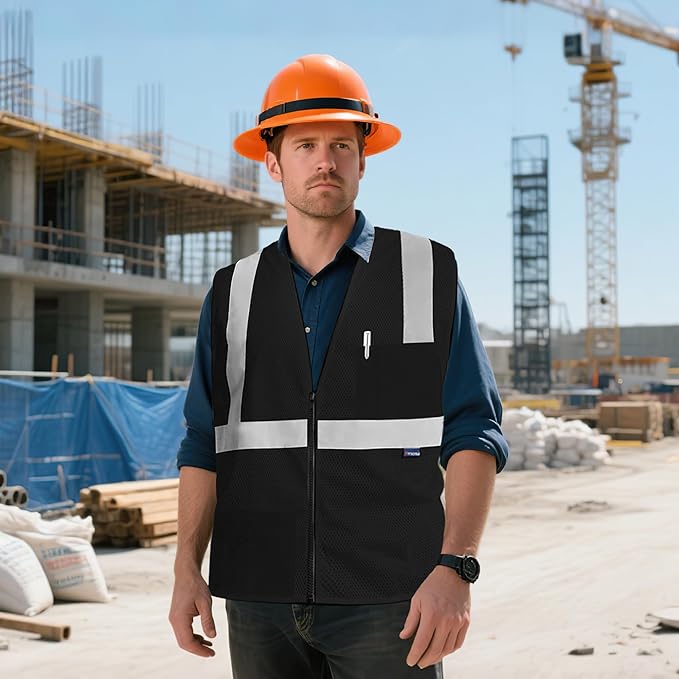 AYKRM 2 Pockets Reflective Safety Vest High Visibility Class II Mesh Vest - Image 3
