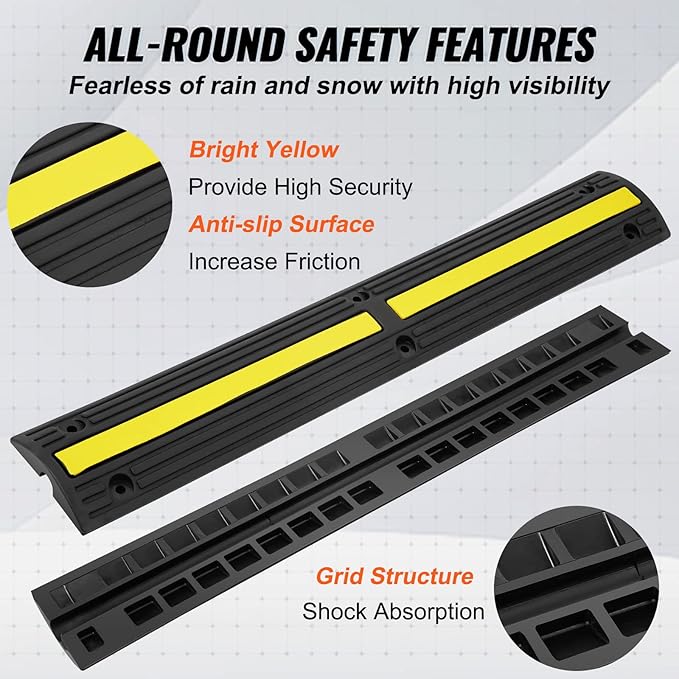 VEVOR 3.28 ft Cable Protector Ramp, 4 Pack of 1 Channel, 18000 lbs/axle - Image 5