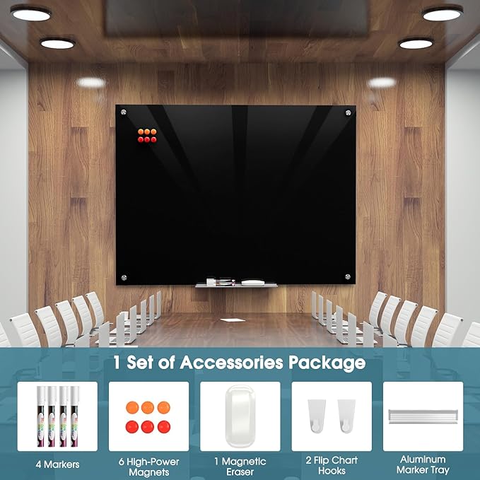 MaxGear Glass Whiteboard 48x36 Inches Wall Mounted, Magnetic Black Dry Erase - Image 3