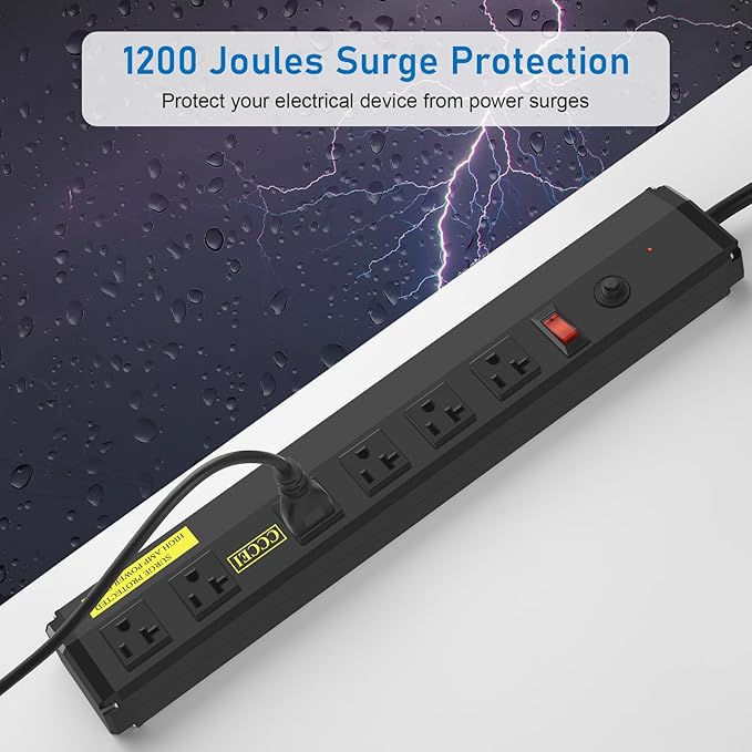 CCCEI Heavy Duty Power Strip Surge Protector 20 Amp, High Amp Industrial Shop - Image 5