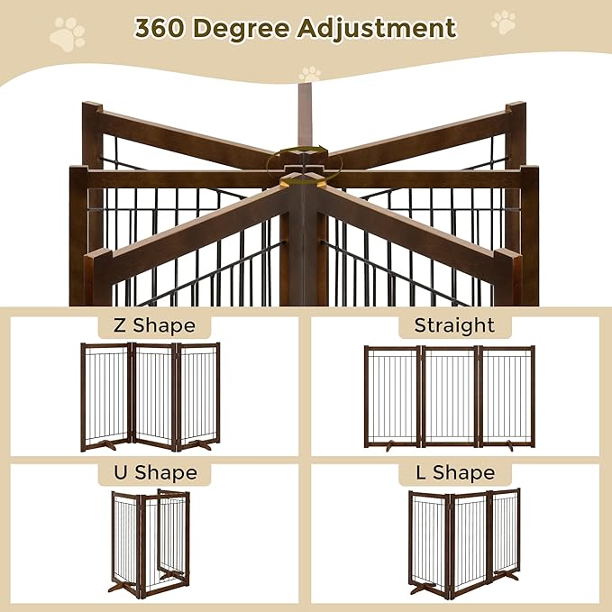 Wire Dog Gate Solid Wood Frame, Anti-Chewing, Indoor Freestanding Pet Gate - Image 3
