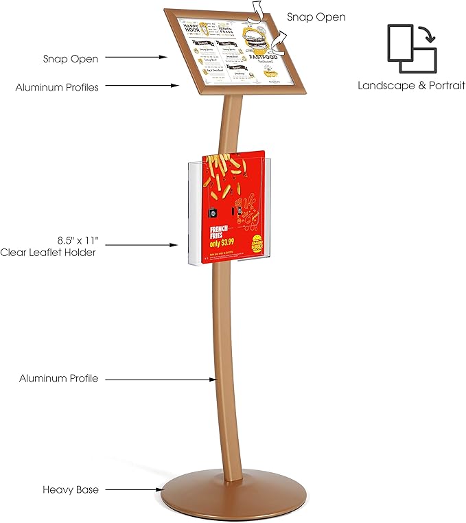 M&T Displays Curved Menu Board, 8.5x11 Inch Pedestal Sign Holder - Image 2