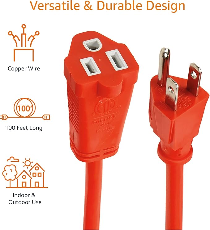 Amazon Basics 100 foot 3-Prong Vinyl Indoor/Outdoor Extension Cord - Image 4