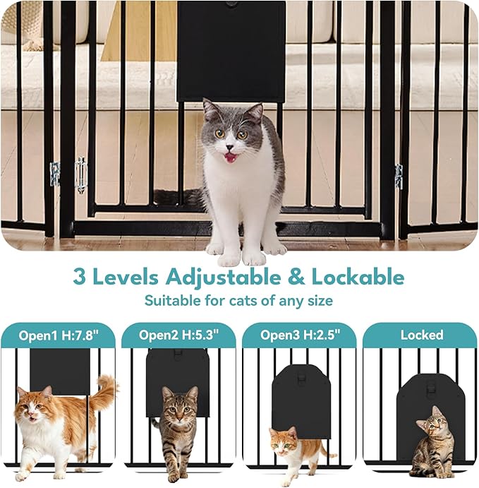 No Pawblems Dog Gate with Cat Door, Free Standing 30'' Tall Foldable Dog Fence - Image 2