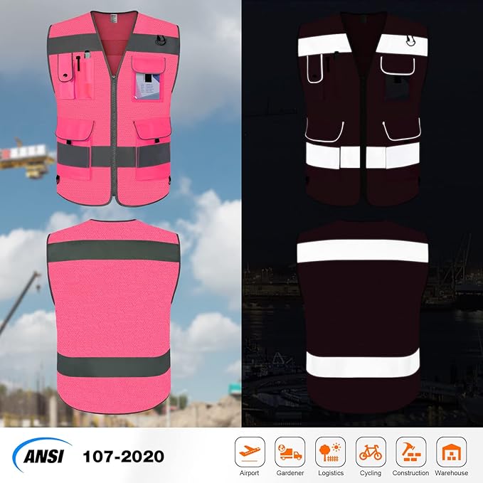TCCFCCT Mesh Hi Vis Vest 9 Pockets High Visibility Reflective Safety Vest - Image 2