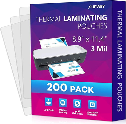 200 Pack Laminating Sheets, 3 mil, 8.9" x 11.4" Thermal Laminating Pouches by FURWEY