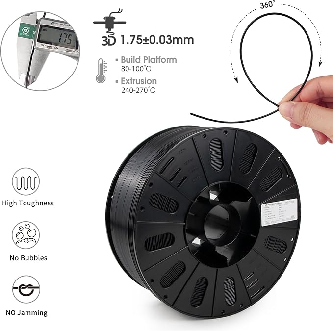 iSANMATE ASA Filament 1.75mm Black 3KG, UV & Weather Resistant 3D Printer - Image 2